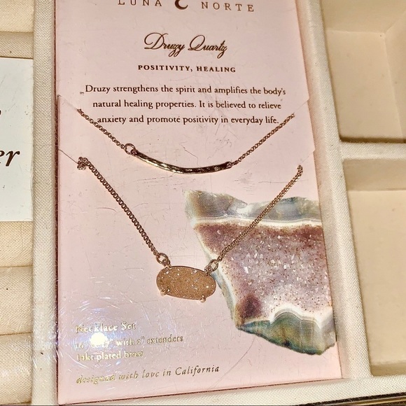 NEW Luna Norte Genuine Druzy Quartz Necklace Set - Picture 2 of 6